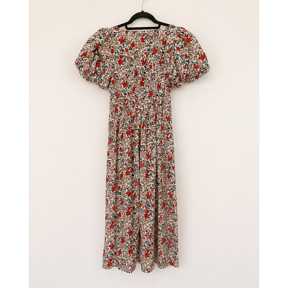 The Great. The Gallery Dress Size 1 Ivory Red Floral Puff Sleeve Cotton Maxi - Picture 8 of 11